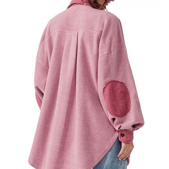 Free People Ruby‎ Oversized Shirt Jacket in Sweetheart Pink Size Medium - Picture 2 of 7